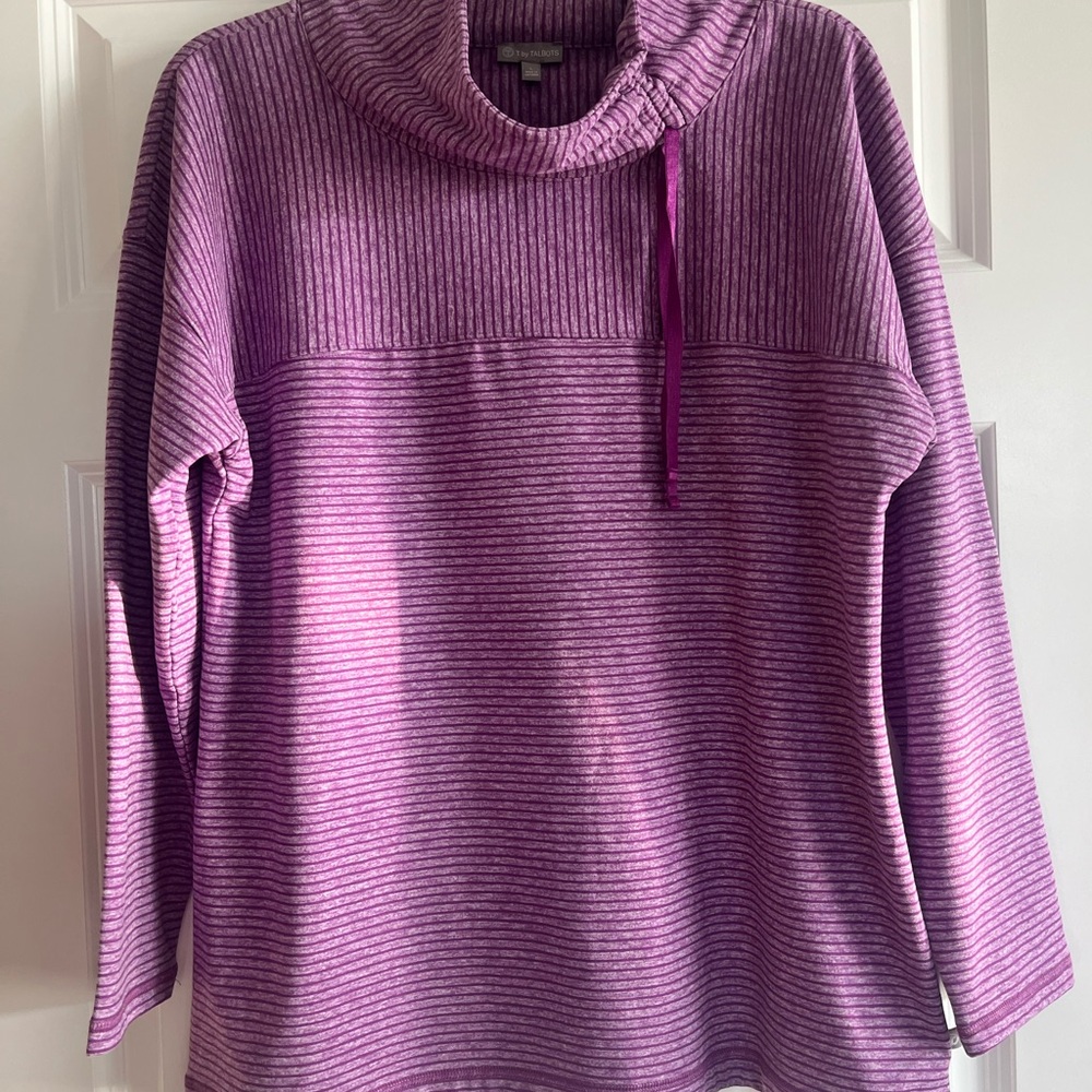 Talbots Women's Purple Striped Cowl Neck Top